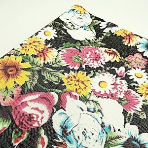 tissu coton imprimé fleur multicolore sur fond noir