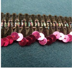 Ruban Polyester Pailleté Sur Base Rose Sur Rose 28 mm