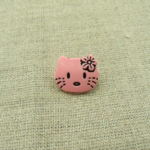 Boutons décoratifs enfant - TETE DE CHAT A FLEUR ROSE