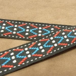 Sangle laniere Multicolore Coton Rouge Bleu Blanc Sur Fond Noir 30 mm
