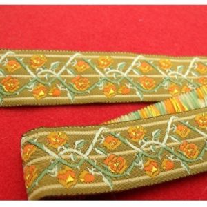 Ruban Tissé Marron Fleur Orange 25 mm