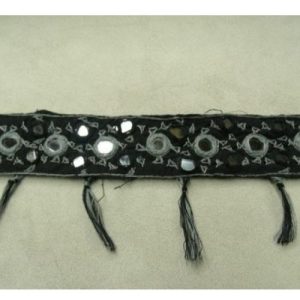 Ruban Frange Polyester A Miroir Noir Avec POMPON 40 mm