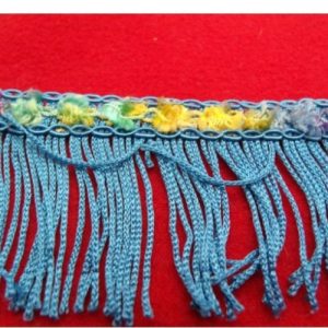 Ruban Frange Polyester Bleu Avec Fleur Multicolore 45 mm