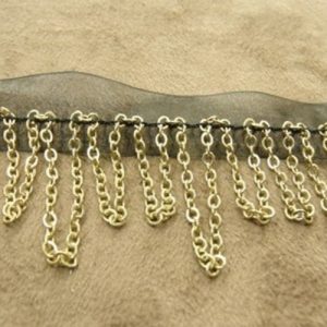 Ruban Frange Chaine Metalique Sur Organza Noir Et Or hauteur: 45 mm / largeur 65 mm