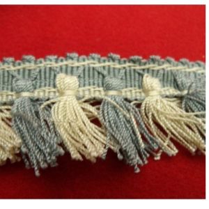 Ruban frange Polycoton Bleu et Blanc 30 mm