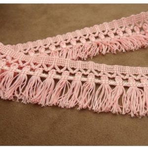 Ruban Frange Pompon Viscose Rose 50 mm