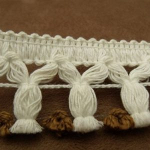 Ruban Frange Blanc Et Marron Avec Pompon 40 mm