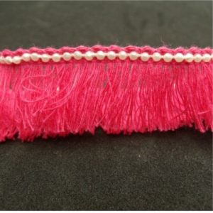 ruban frange perlé nacré rose fushia 25 mm