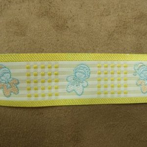 RUBAN COTON MOTIF PETITS BONHOMMES JAUNE 25 mm
