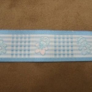 RUBAN COTON MOTIF ENFANT BLEU motif petits bonhommes 25 mm