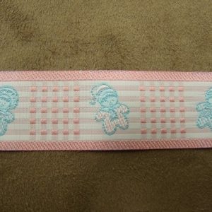 RUBAN COTON MOTIF PETIT BONHOMMES ROSE 25 mm