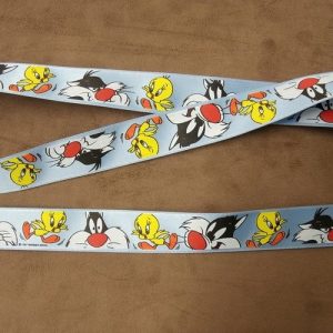 RUBAN SATIN MOTIF ENFANT FOND BLEU 25 mm