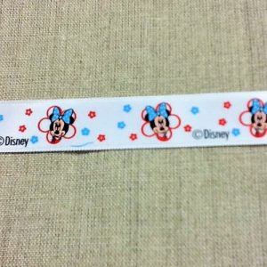 RUBAN SATIN MOTIF MINNIE FOND BLANC 20 mm