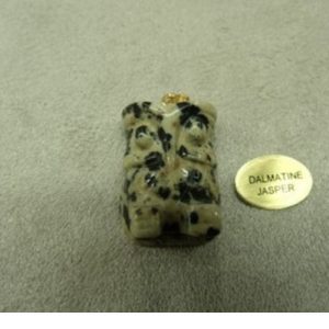 PENDENTIF MOTIF CHOUETTE- DALMATINE JASPER,HAUTEUR 2cm / LARGEUR: 1,5 cm/ EPAISSEUR: 1,5 cm
