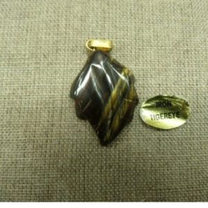 PENDENTIF MOTIF FEUILLE- IRON TIGEREYE,HAUTEUR: 2,5 cm / LARGEUR:2 cm / EPAISSEUR: 3 mm
