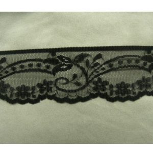 DENTELLE DE CALAIS noire de fabrication française brodée sur tulle 4 cm