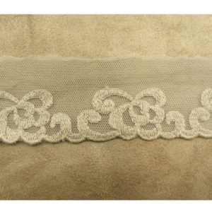 DENTELLE DE CALAIS marron brodée sur tulle 4 cm