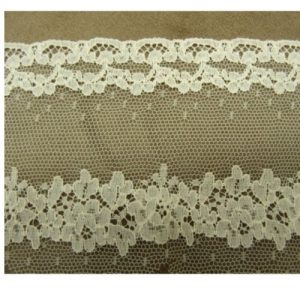 DENTELLE DE CALAIS rose pale brodée sur tulle 7 cm