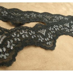 dentelle de calais stretch noire et parme 5.5 cm