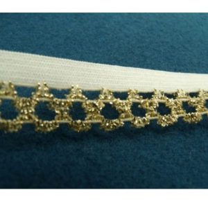 dentelle élastique blanche et doré 1,5 cm