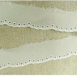 Dentelle de calais brodée sur voile blanche 25 mm