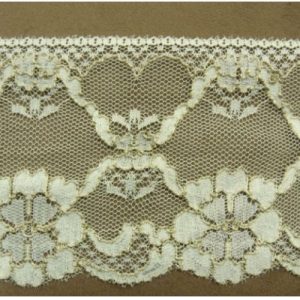 DENTELLE DE CALAIS ivoire surbrodé doré motif floral 10 cm