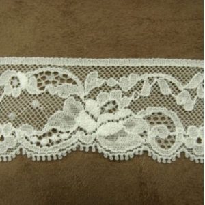 DENTELLE DE CALAIS écru stretch motif FLEURS dentelée sur une bordure 4 cm