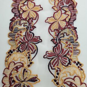 DENTELLE/ BRODERIE multicolore bordeaux et beige 15 cm