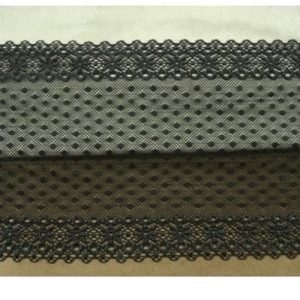 DENTELLE DE CALAIS STRETCH plumetis central et bordures dentelé noire 17 cm