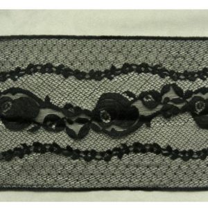 DENTELLE DE CALAIS motif floral central noire 17 cm