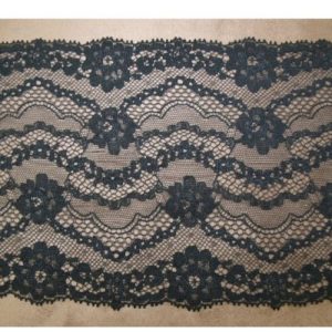 DENTELLE DE CALAIS stretch noire motifs géométrique & floral 17 cm