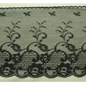 DENTELLE DE CALAIS légement stretch tulle surbrodé noire 17 cm