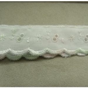 BRODERIE ANGLAISE pastel rose et verte 2.2 cm