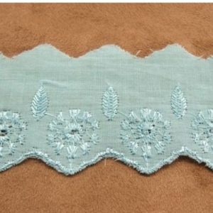 BRODERIE ANGLAISE COTON bleu turquoise 4 cm/hauteur de broderie:3 cm