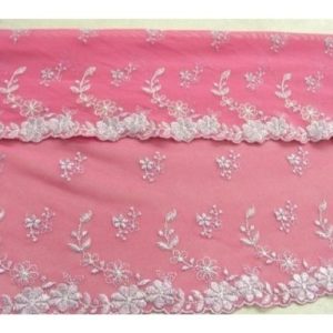 BRODERIE COTON rose fuschia en lurex argent 32 cm