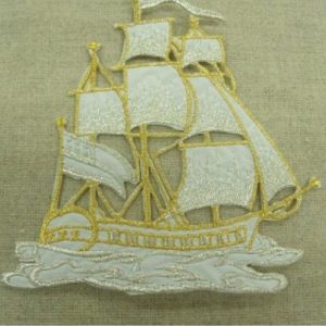 écusson thermocollant bateau or argent blanc largeur 8cm sur hauteur 10cm