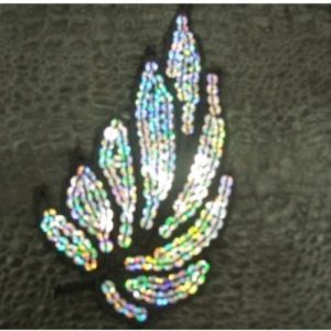 écusson à coudre feuille noir avec sequin argent largeur 6 cm sur hauteur 15 cm