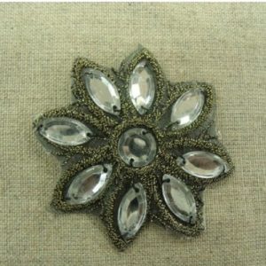 écusson rosace thermocollant motif strass argent diamètre: 5cm