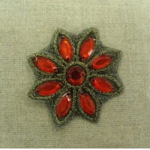 écusson rosace thermocollant motif strass rouge 5 cm