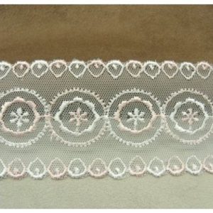 Ruban Brodé Sur Tulle Rose & Blanc 55 MM