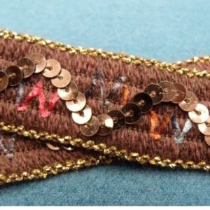 Ruban Brodé Pailleté Marron Liseré or 25 mm