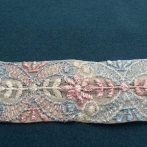 Ruban Brodé Rose Et Bleu Avec Lurex 40 mm