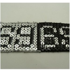 Ruban Pailleté Noir Et Argent 40 mm