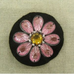 écusson rosace à coudre noir motif strass rose et orange ,6,5 cm