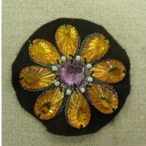 écusson rosace à coudre noir motif strass parme et orange,6,5 cm