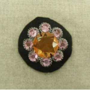 écusson rosace à coudre noir motif strass rose et orange,5 cm