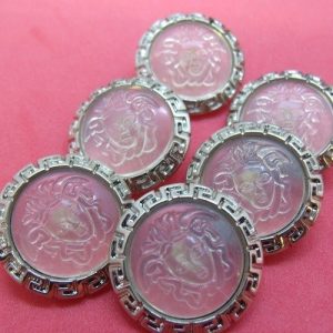 bouton acrylique transparent et argent, 25 mm, vendu par 6