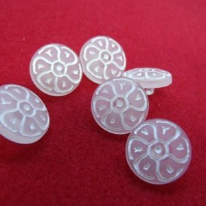 bouton acrylique blanc et translucide,15 mm, vendu par 6