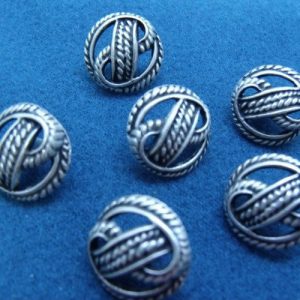 bouton métal entrelacé argent, 18 mm, vendu par 6