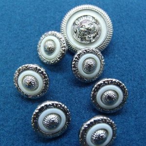 bouton acrylique blanc et argent, 15 mm,vendu par 6